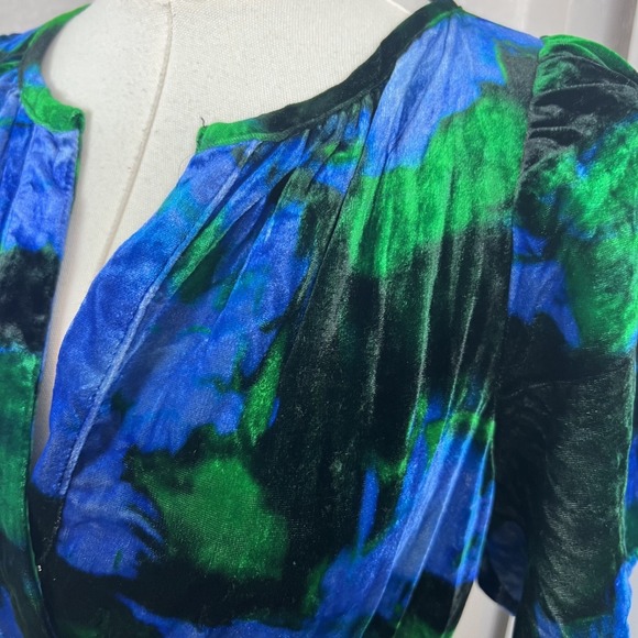 Anthropologie Mini Dress Womens Small Blue Floral Somerset Velvet Tiered Boho - Picture 3 of 13